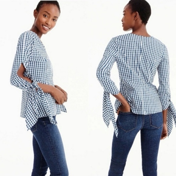 J. Crew X Universal Standard Blue and White Gingham Poplin Blouse Large Cotton - Picture 3 of 14